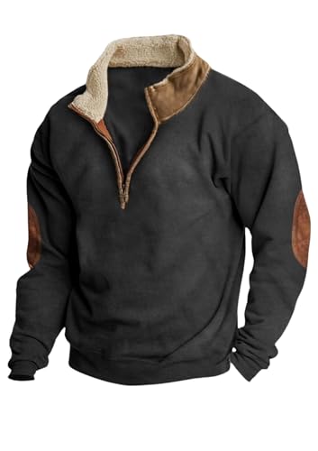 Men's Western Fleece Jackets Sweatshirts Vintage Quarter Zip Pullover Western Casual Long Sleeve Country Sweatshirt