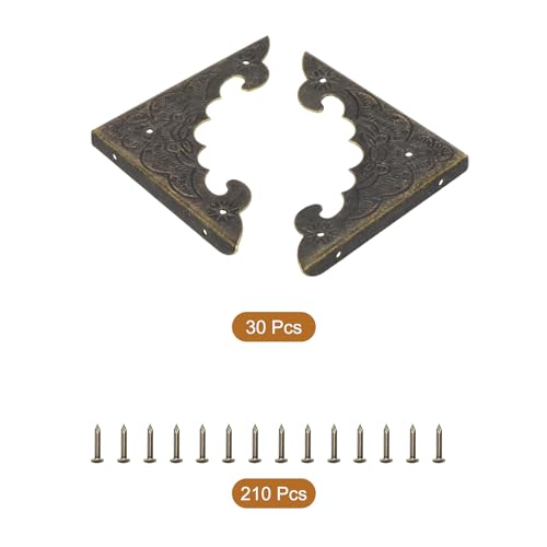 Image of uxcell 30pcs Vintage Corner Protector 2.3 inchx2.3 inchx0.2 inch Decorative Metal Edge Corner Protectors Brackets with Mounting Nails for Box Wooden Case Chest Table Desk Bronze