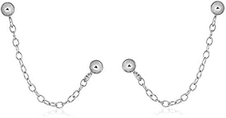 Double Ball Piercing Chain Minimalist Dangle Drop Stud Earrings for Two Holes Women Men Girls 2nd Ear Cartilage S925 Sterling Silver Fashion Chic Threader Dangling Gifts for Birthday Bff