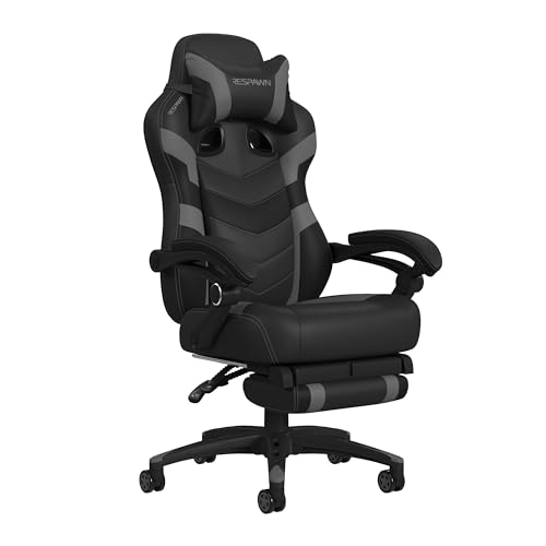 RESPAWN 110 Ergonomic Gaming Chair With Footrest Recliner - Racing Style High Back PC Computer Desk Office Chair - 360 Swivel, Lumbar Support, Adjustable Headrest Pillow, Padded Armrests - 2021 Grey