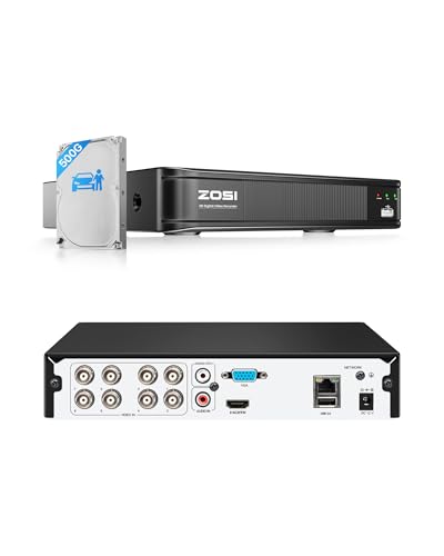 ZOSI 8 Channel 5MP 3K Lite H.265+ CCTV DVR Recorder with 500GB HDD Hybrid 4-in-1 TVI/CVI/AHD/Analog 1080p HD Surveillance DVR for Security Camera AI Human Vehicle Detect Alert Push Remote Access