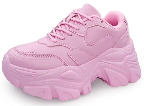 Berness Women Chunky Platform Sneakers Lace Up Fashion Trainers Thick Sole Casual Walking Light Weight Shoes Blair Light Pink 8
