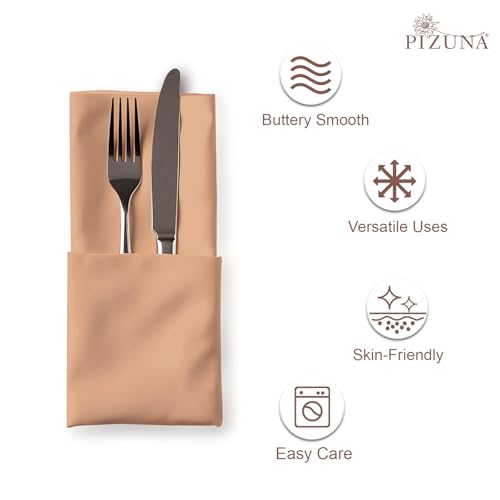 Image of Pizuna 100% Cotton Dinner Napkins 14x14 inch (Set of 8), 400 Thread Count Long Staple Cotton Sateen Weave Premium, Durable & Soft Table Napkins (Peach Napkins for Dining Table)