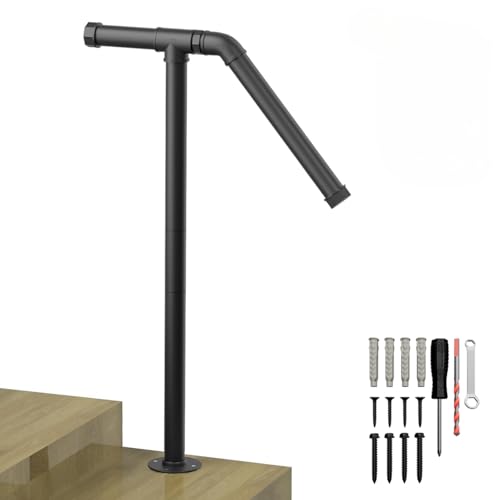 smusei Outdoor Handrail for Steps 1-2 Steps Single Post Handrails for Outdoor Steps Adjustable 85105 Cm Bannister Rail for Stairs Non-Slip for Courtyards Porches Patios Gardens Pools (1 Piece)