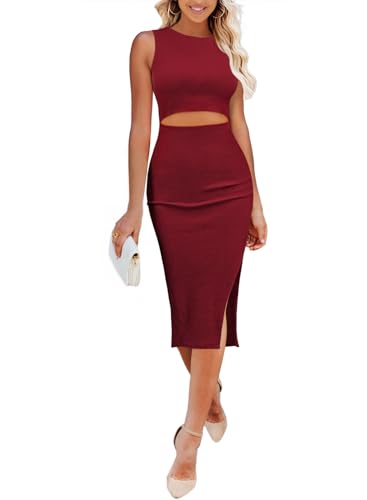 Pink Queen Women's Sleeveless Bodycon Dresses Crew Neck Cutout Side