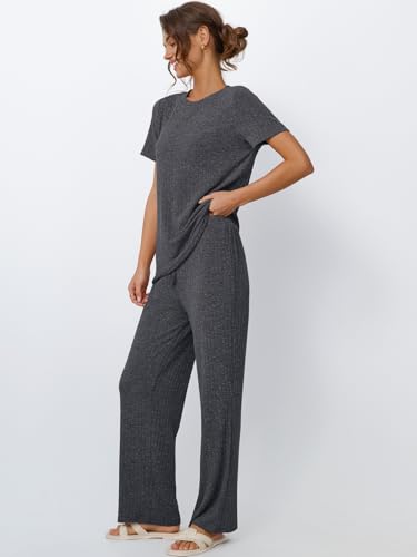 Image of LILLUSORY Womens Lounge Sets 2 Piece Matching Travel Outfits | Lightweight Ribbed 2 Piece Set, Breathable, Stretchy, Wrinkle-Resistant, Travel Ready, Versatile