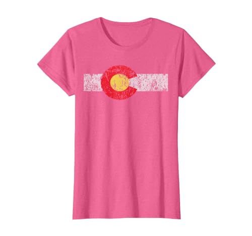 Distressed Colorado State Flag Tshirt Denver Co Patriotic T-Shirt, Women, Pink Heather, X-Large