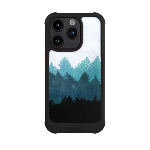 Coque iPhone 15 Pro MagSafe NIVOmax Noire avec motif de forêt abstrait