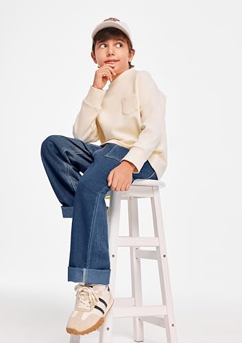 Haloumoning Boys Baggy Jeans Kids Elastic Waist Wide Leg Denim Pants with Pockets 4-14 Years3