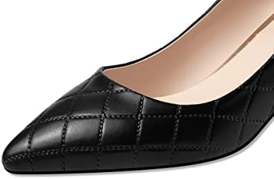 KAGAA Scarpe Donna In Vera Pelle Con Tacco 5 Cm E Punta Quadrata, Pompe Con Cristalli Per Matrimonio E Festa, Nero, 40 EU