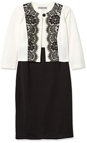 Danny & Nicole Women s Petite Lace Trim Jacket Dress, Cream Black, 6P