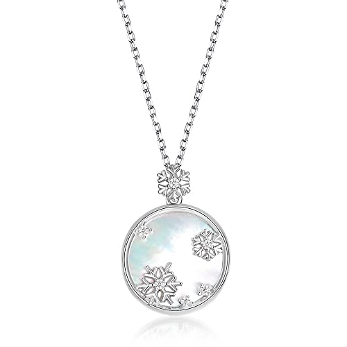 Collier en argent pour femme avec pendentif nacre blanche ronde bijoux fiançailles