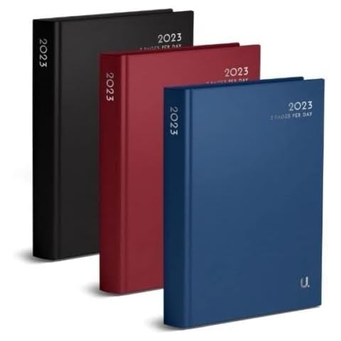 Celino® 2023 A4 Hardcover 2 Pages Per Day Diary Classic Planner Appointment Office Desk Diaries (Blue) Cover