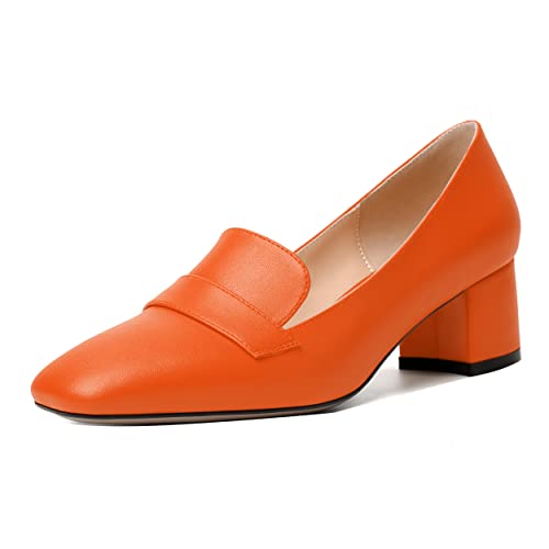 Image of MODENCOCO Womens Square Toe Slip On Comfortable Casual Matte Work Chunky Low Heel Loafers Shoes 2 Inch