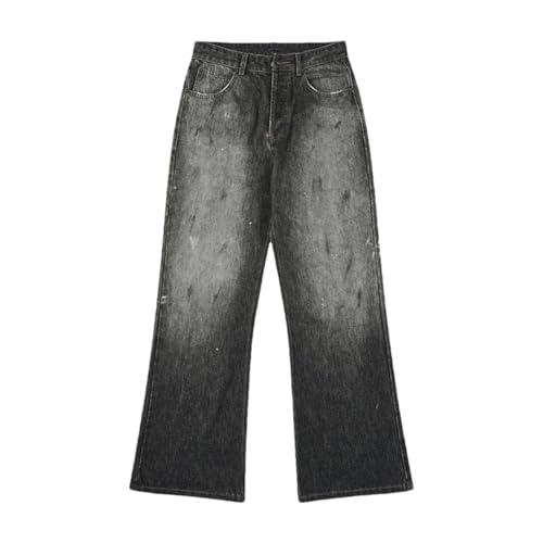 Men Black Jeans Straight Vintage Streetwear Trousers Harajuku Wide-Legging Pants with Pockets