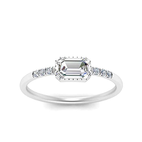 Choose Your Gemstone Art Deco East West Ring Sterling Silver Emerald Shape Vintage Engagement Rings Affordable for Your Girlfriend, Wife, Partner Wedding US Size 4 to 122