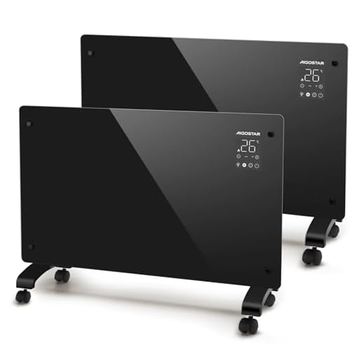Aigostar Radiador Electrico Bajo Consumo Silencioso, Convector Eléctrico Panel de Vidrio Ultra Fino. Conexión Wi-Fi, Temporizador de 24H, 3 Modos, Pantalla LED Táctil. Programable, Negro, 2 Unidades