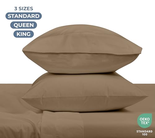Image of ROYALE LINENS 100% Organic Cotton Percale Pillowcases Set of 2 - Queen Size Percale Pillowcase - Queen Set of 2 Pillow Cover - Breathable, Cool & Crisp Pillow Cases (20 inchx30 inch, Chocolate)