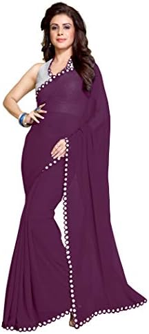 Sourbh Mirchi Fashion Women's Plastic Mirror Border Indian Saree with Un-stitched Blouse