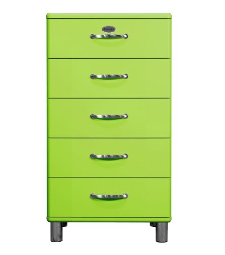 Tenzo 5215-021 MALIBU Designer Chiffonnier avec 5 Tiroirs, Panneau MDF, Vert, 60 x 41 x 111 cm