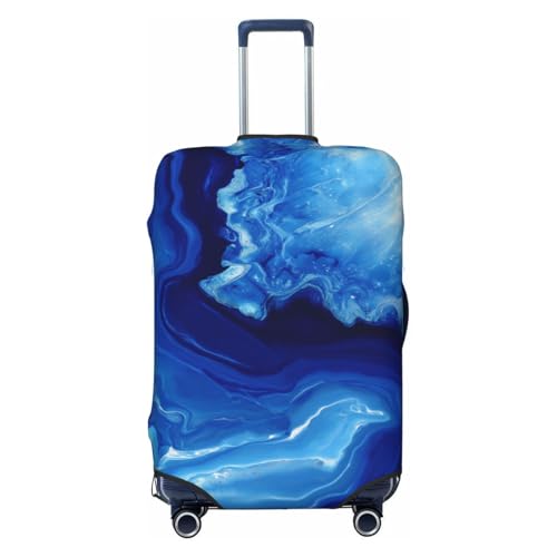 Abstract Deep-Blue Ink Marble Elastic Travel Luggage Covers Dustproof Scratch-Resistant Suitcase Protector Fit 22-24 Inch