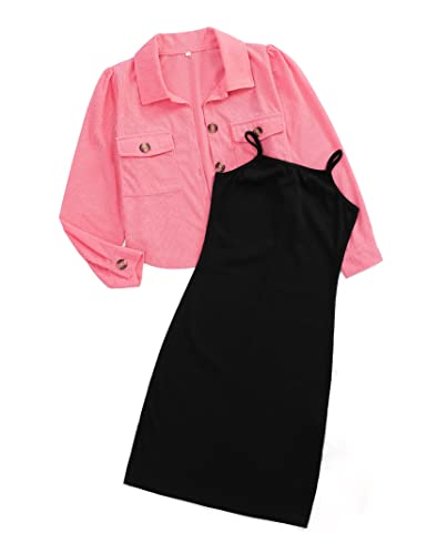 GERU Kid Little Girls 2 Piece Sleeveless Strap Cami Bodycon Dress with Warm Crop OutWear Jacket 3-12 Years