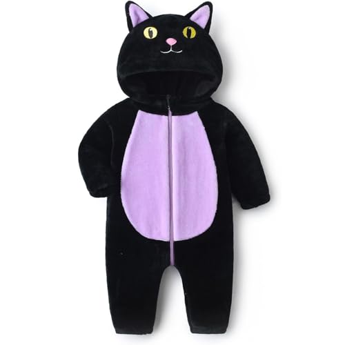 POIUIYQA Pijama Entero Infantil y Adulto de Gato Negro, Mono Animal con Capucha 3D, Ropa de Casa Suave de Invierno para Cosplay y Fiesta