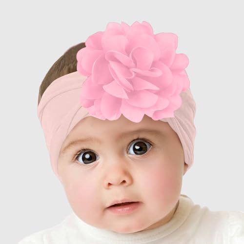Image of SYGA PACK OF 3Headbands Nylon Flower Soft Stretchable Hairband for Newborn Infant Toddler Kids For 0-3 Year (Red-CreamPink-DarkPink)