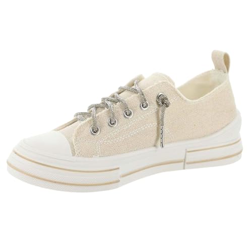 Very G Womens Aman Sparkle Lace Up Canvas Sneaker, Natural