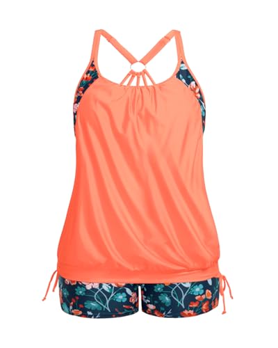Image of Holipick Plus Size Tankini Swimsuits for Women Two Piece Tummy Control Bathing Suit Blouson Tankini Top with Shorts