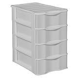Tradineur - Cajonera de plástico A4, modelo Wagon, 4 cajones, torre almacenaje multiusos, oficina, hogar, fabricada en España (Gris claro - 49 x 28 x 36 cm)