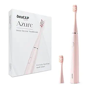 beatXP Azure Electric Toothbrush for Adults with 2 Brush Heads & 5 Cleaning Modes|Rechargeable Electric Toothbrush with 2 Minute Timer|43000 Strokes/Min with Battery Backup of upto 180 Days (Pink)