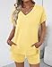 LOMON Two Piece Lounge Set for Women 2026 Trendy Lounge Summer Outfits Short Sleeve Casual Knit Short Sets Light Yellow M