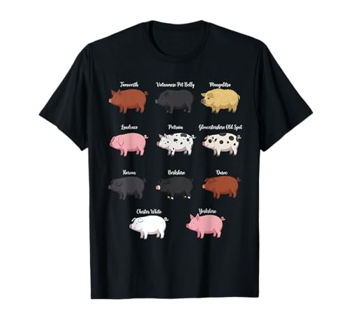 Funny Heritage Pig Breeds of The World Farm Animal Lovers T-Shirt