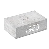  Gingko Flip Click Clock LED-Weckertallon aktiviert mit Neuer Flip-Technologie, wiederaufladbar mit Laser-gravierten Touch-Steuerungen, Verschiedene Holzveredelungen (White Birch)
