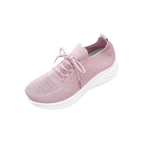 Baskets compensées femme rose 39 - Chaussures de marche légères à lacets avec strass