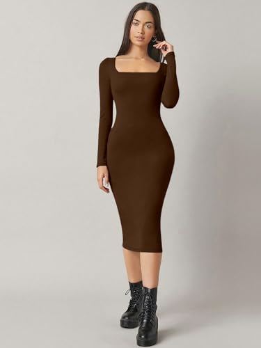 Image of Aahwan White Solid Square Neck Solid Midi Bodycon Dress for Women's & Girl's
