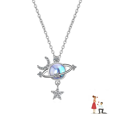 Collier Pierre de Lune - Pendentif Argent, Collier Lune et Étoile pour Fille, Dames et Maman Cadeaux