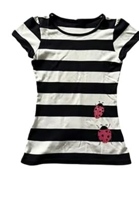 XNEFIII Women's Y2K Kawaii Striped Cute Ladybug Graphic Print Baby Tee Stripe Slim Fit Short Sleeve Aesthetic HarajukuT-Shirt