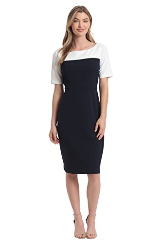 London Times Women's Boat Neck Color Blocked Sheath