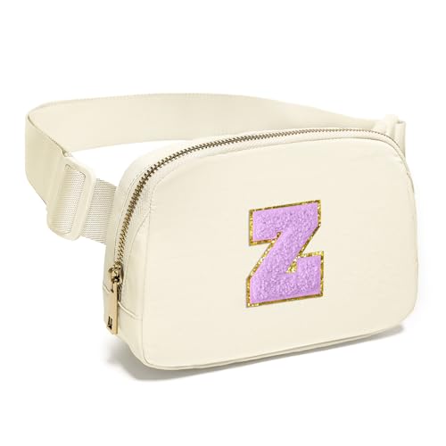 Image of Gitus Gifts for 8 9 10 11 12 Year Old Girls Belt Bag Fanny Pack Crossbody Bags with Initial Letter Patch Cute Stuff Birthday Gifts for Teen Girls Women Personalized Trend Stuff (Ivory-Z)