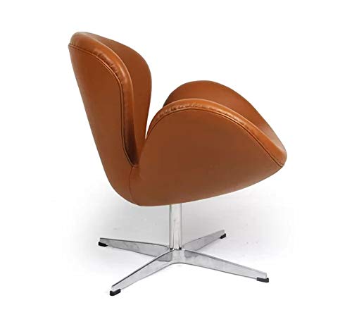 Image of Lakdi The Furniture Co Modern Swan Lounge Chair | Premium Faux Leather Accent Chair with Metal Swivel Base | Designer Living Room & Office Armchair (Caramel Brown)