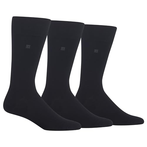 Chaps Men's Solid Crew Socks with Embroidered Logo (3 Pack), Black, Shoe Size 6-12/Sock Size 10-13