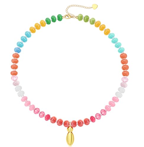 Initial Necklaces for Women, Beaded Necklaces for Women with Bubble Necklace Letter Stocking Stuffers for Teens Trendy Stuff Colorful Gemstone Choker 14k Gold Letter A-Z Pendant Summer Beach Christmas Birthday Jewelry for Her Girlfriend Sister