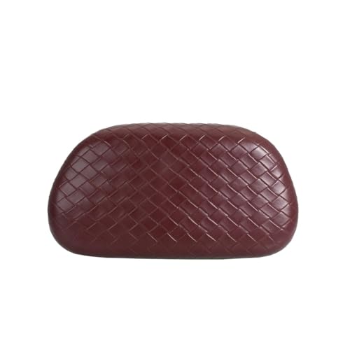 Image of Women Woven PU Leather Clutch Box Metal Handle Evening Bag Trendy Leather Handbag Weave Shoulder Purse for Causal