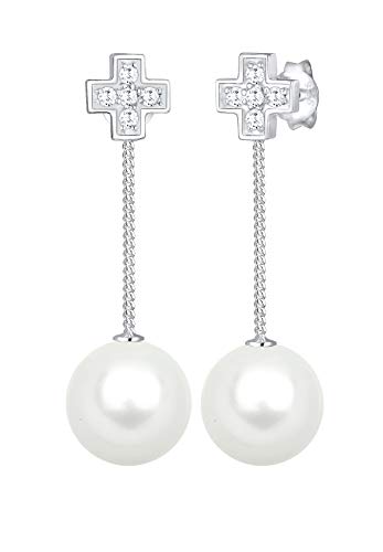 Preisvergleich Produktbild Elli Ohrringe Kreuz Symbol Muschelkernperle Zirkonia 925 Silber