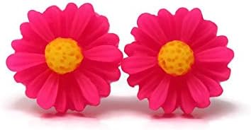 Daisy Earrings Metal Free Plastic Post Earrings for Sensitive Ears 11mm (Pink)