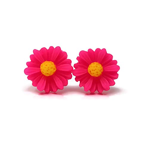 Pretty Smart Daisy Earrings Metal Free Plastic Post Earrings for Sensitive Ears 11mm (Pink)