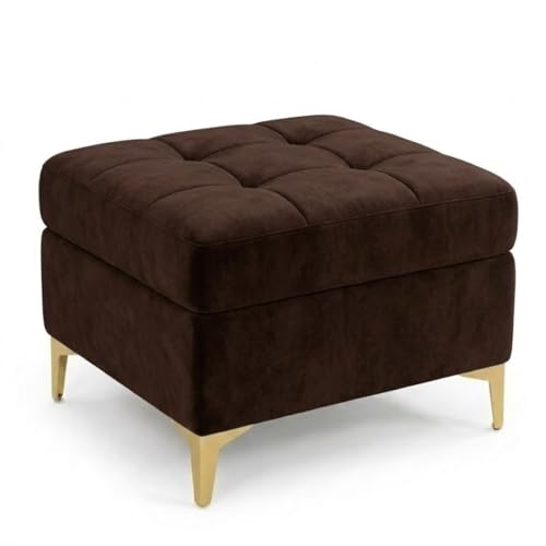 Image of FURNY Styliving 4 Seater L Shape Sofa Set with Movable Ottoman & Golden Legs | Flexible Left or Right Layout | Plush Velvet Fabric (Dark Brown) | Perfect for Living Room, Guest Room & Office