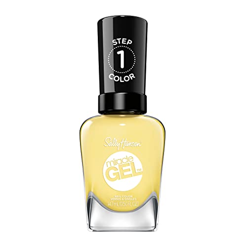 Sally Hansen Miracle Gel Salon Quality Nail Polish | Gel-Like Formula Two-Step System No UV Light Needed Long Lasting | Opaque | 768 Sunbrella | Bright Yellow Nail Color